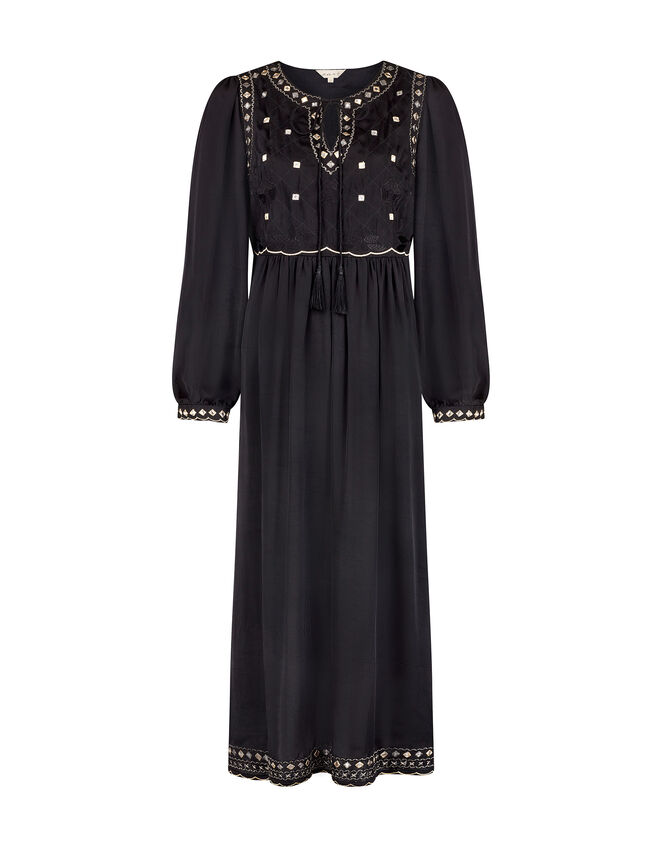 East Embellished Long Sleeve Midi Dress, Black (BLACK), large