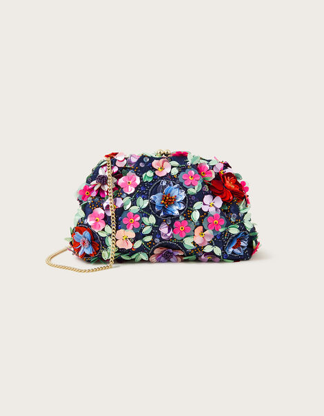 Floral Embellished Clutch Bag, , large