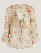 Jesse Sheer Frill Floral Blouse, Ivory (IVORY), large