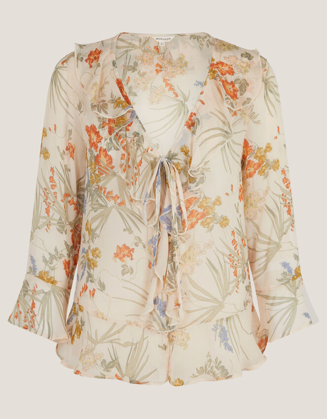 Jesse Sheer Frill Floral Blouse, Ivory (IVORY), large