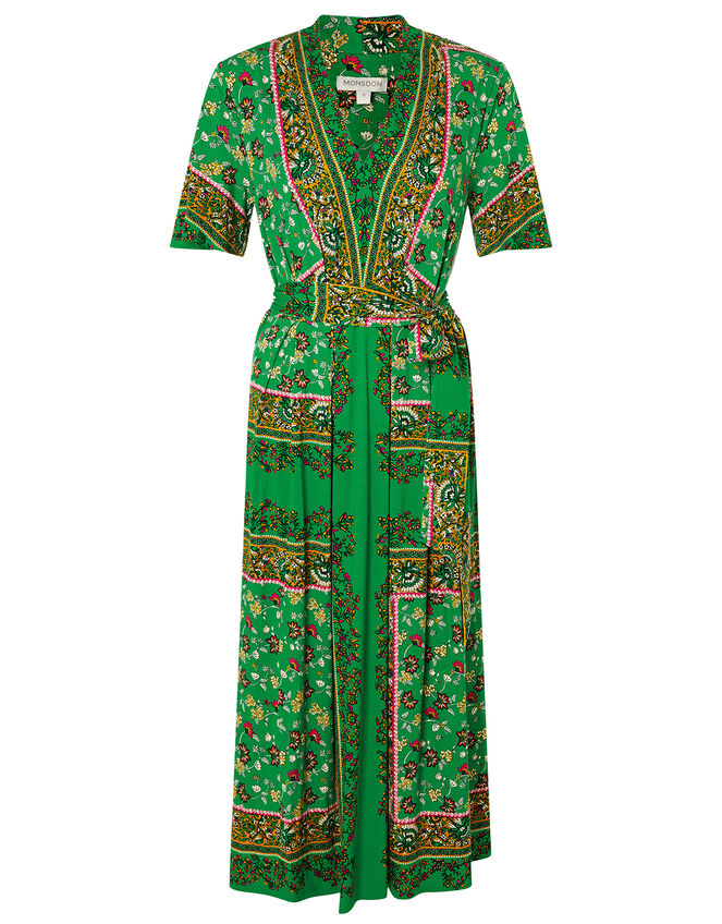Raegan Heritage Print Midi Dress, Green (GREEN), large