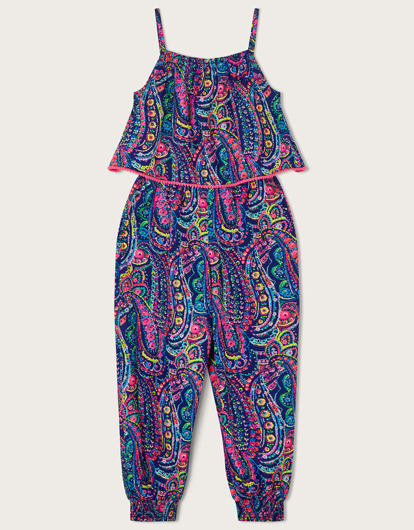 Paisley Print Jumpsuit in Recycled Polyester, Blue (BLUE), large