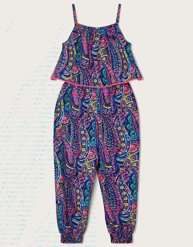 Paisley Print Jumpsuit in Recycled Polyester, Blue (BLUE), large