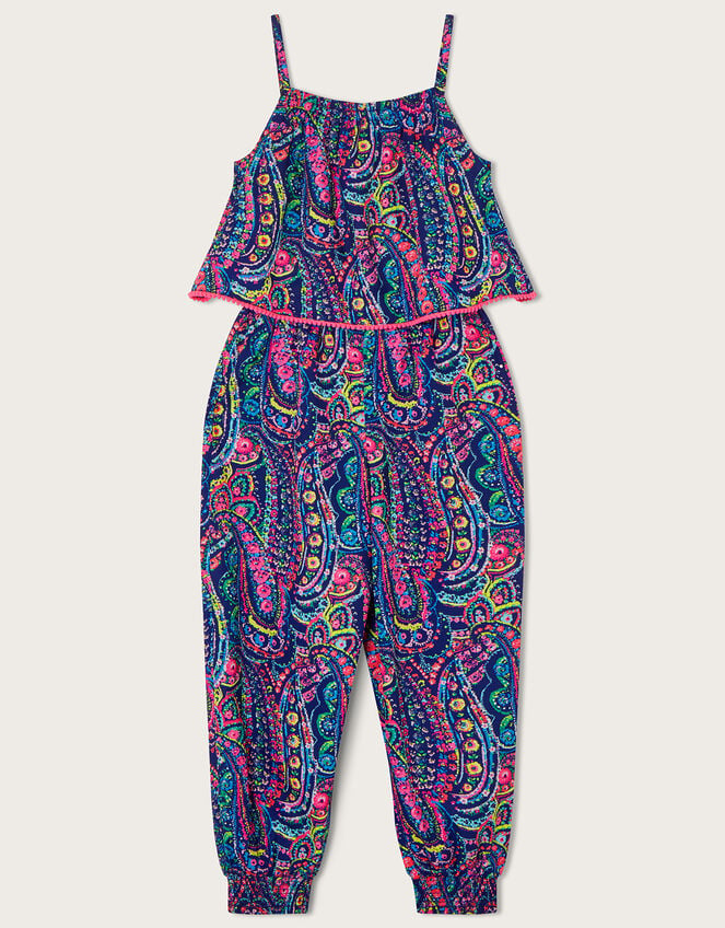 Paisley Print Jumpsuit in Recycled Polyester, Blue (BLUE), large