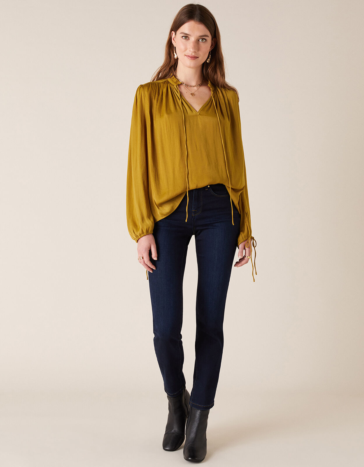 Mustard yellow long sleeve blouse on sale