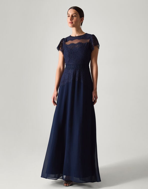 Monike Short Sleeve Lace Bridesmaid Dress, Blue (NAVY), large