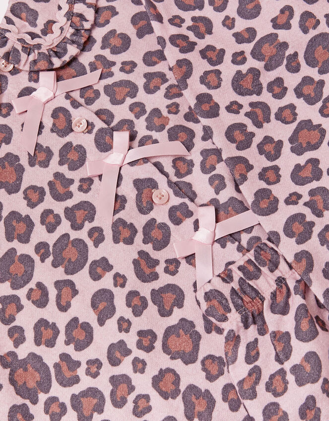 Bow Leopard Print Long Pyjamas Set, Pink (PINK), large