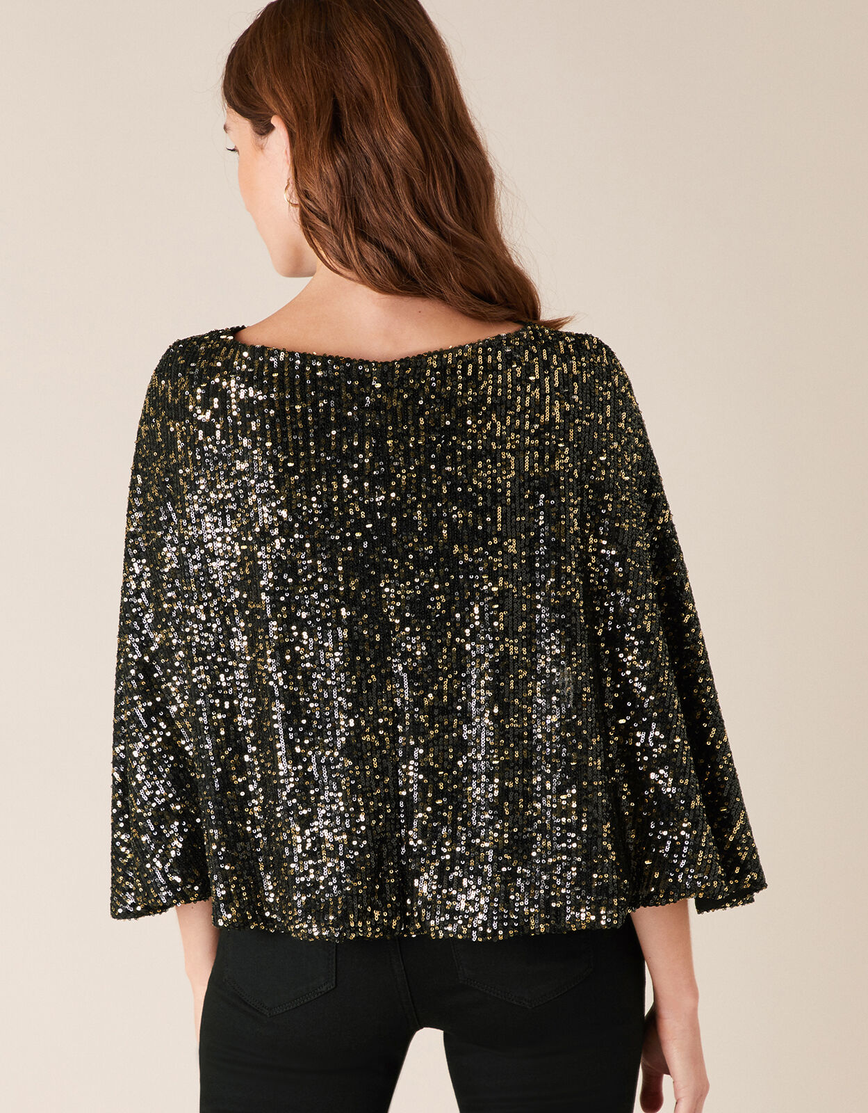 Sabrina Sequin Cape Top Gold Tops T shirts Monsoon Global