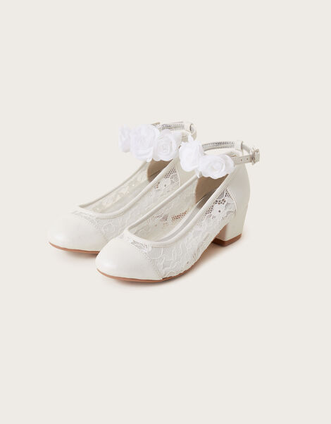 Flower Strap Lace Princess Shoes, Ivory (IVORY), large