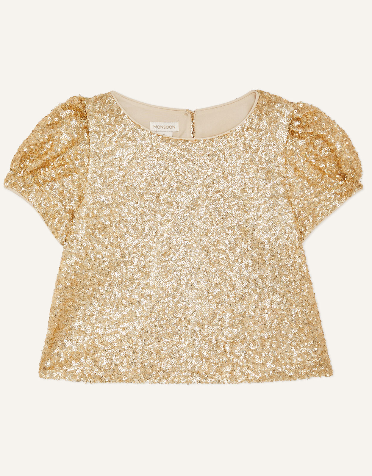 Sequin Puff Sleeve Top Gold