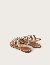 Embellished Strappy Metallic Sandals, Pink (PINK), large