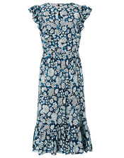 Loana Floral Frill Midi Dress, Blue (BLUE), large