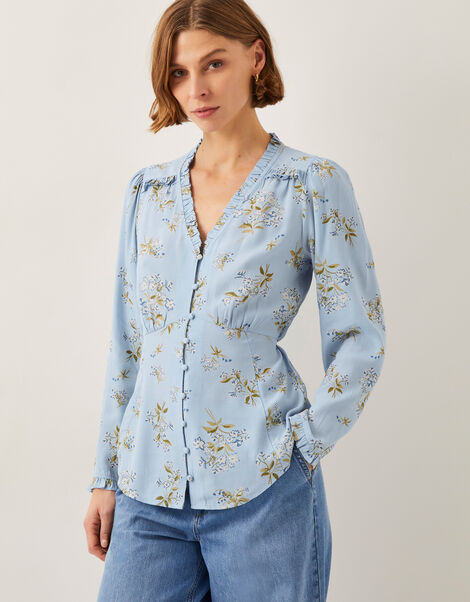 Sarah Floral Button Blouse, Blue (BLUE), large