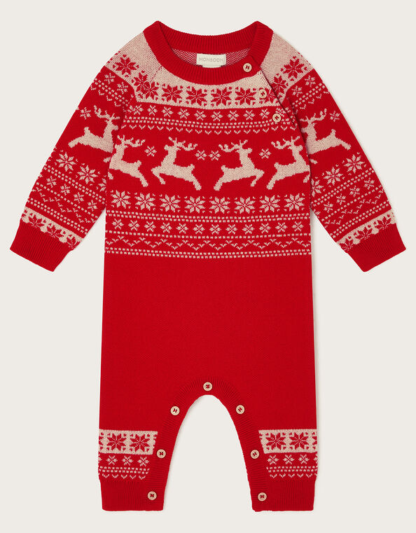 Newborn Fair Isle Reindeer Sleepsuit, Red (RED), large