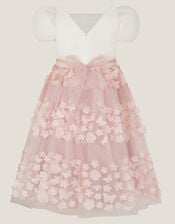 Laura Appliqu&eacute; Flower Scuba Dress, Pink (DUSKY PINK), large