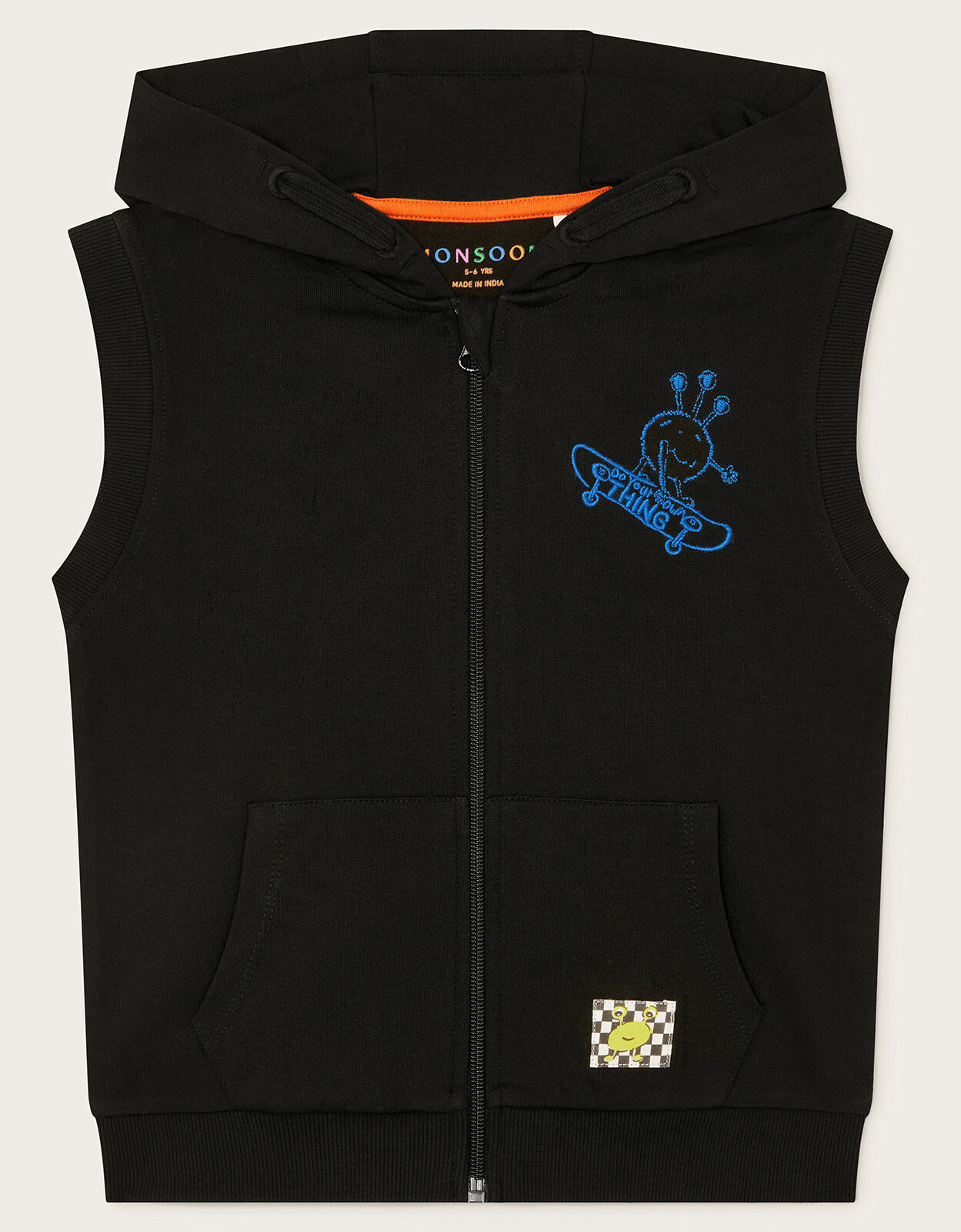 Sleeveless Zip Up Hoodie Black Boys Knitwear Sweaters