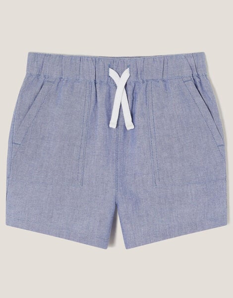 Chambray Drawstring Shorts, Blue (BLUE), large