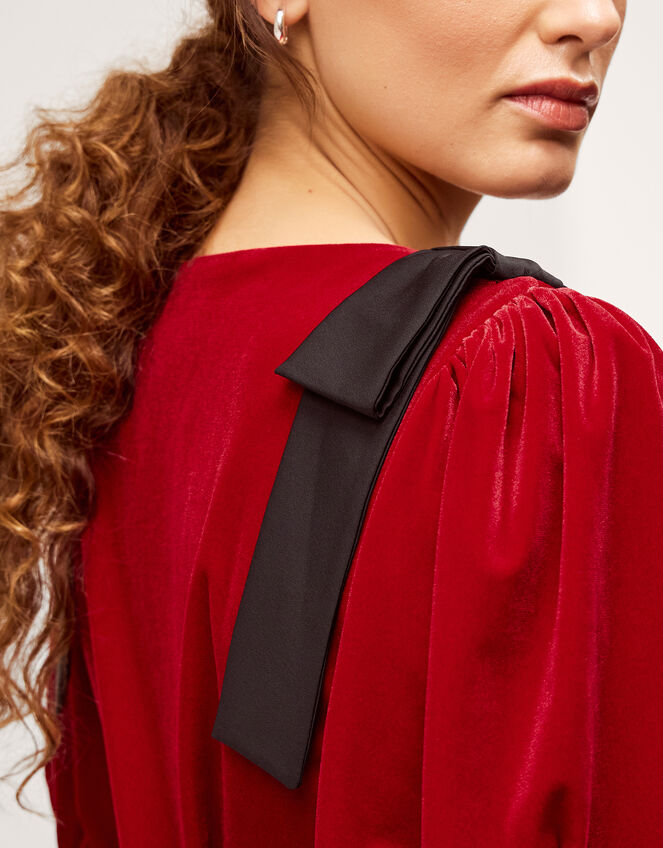 Betty Bow Velvet Midi Dress, Red (RED), large