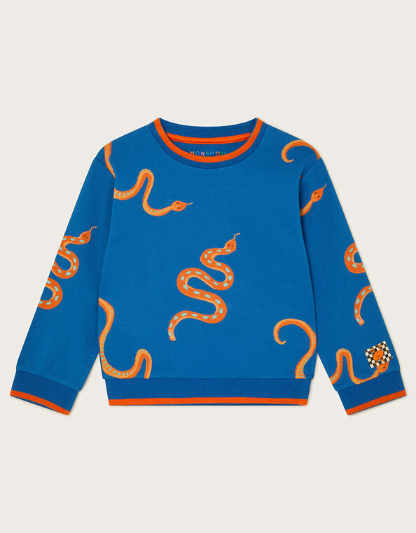 Snake Print Sweatshirt, Blue (BLUE), large