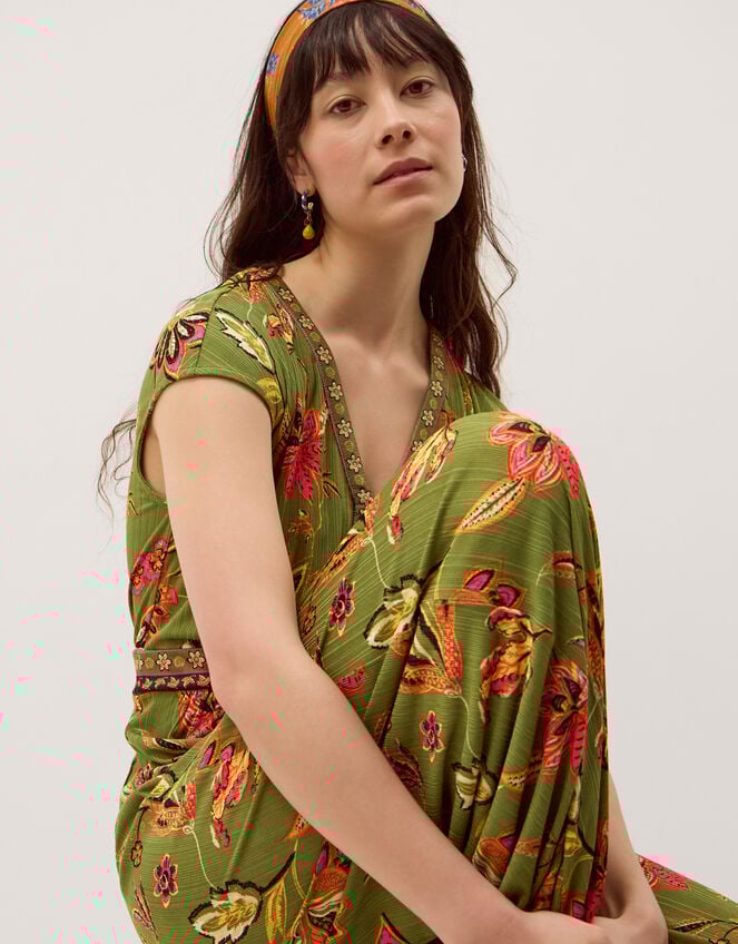 Zainab Floral Jersey Wide Leg Jumpsuit, Green (GREEN), large