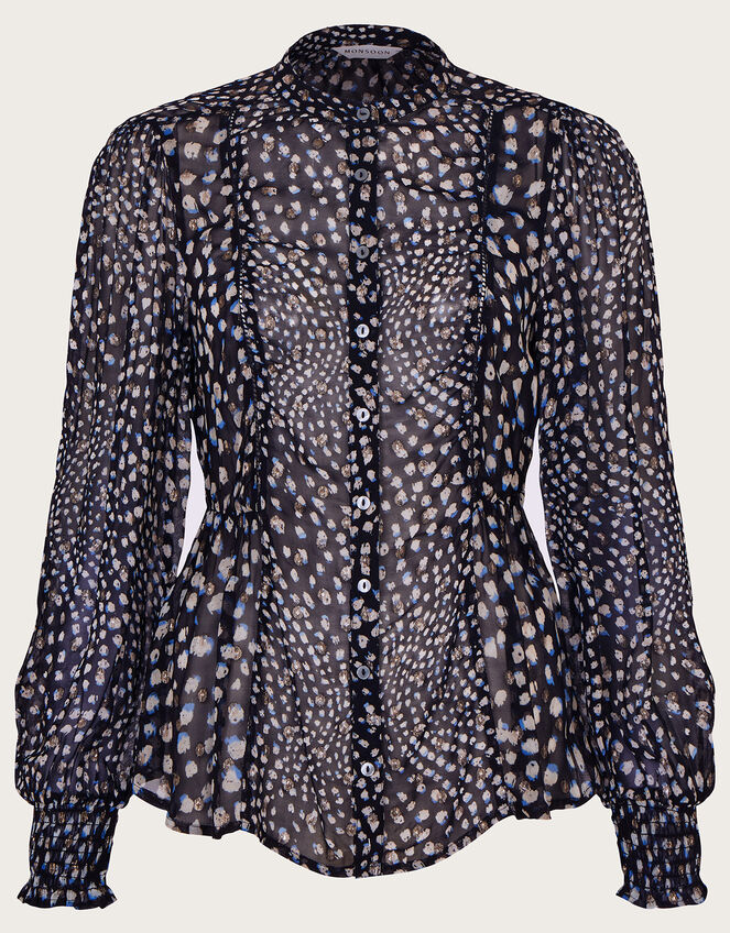 Hollis Metallic Spot Blouse, Black (BLACK), large