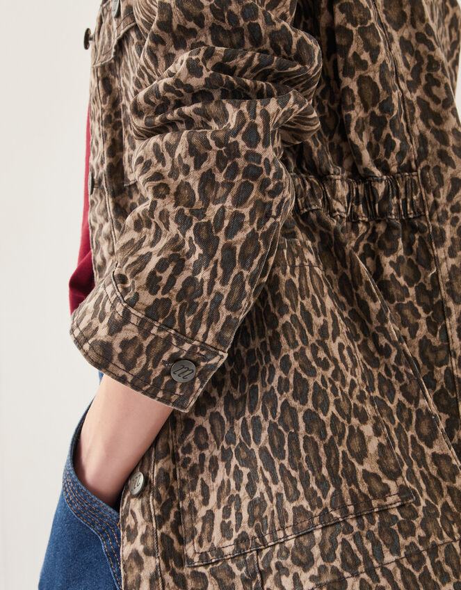Annie Leopard Print Denim Jacket, Brown (BROWN), large