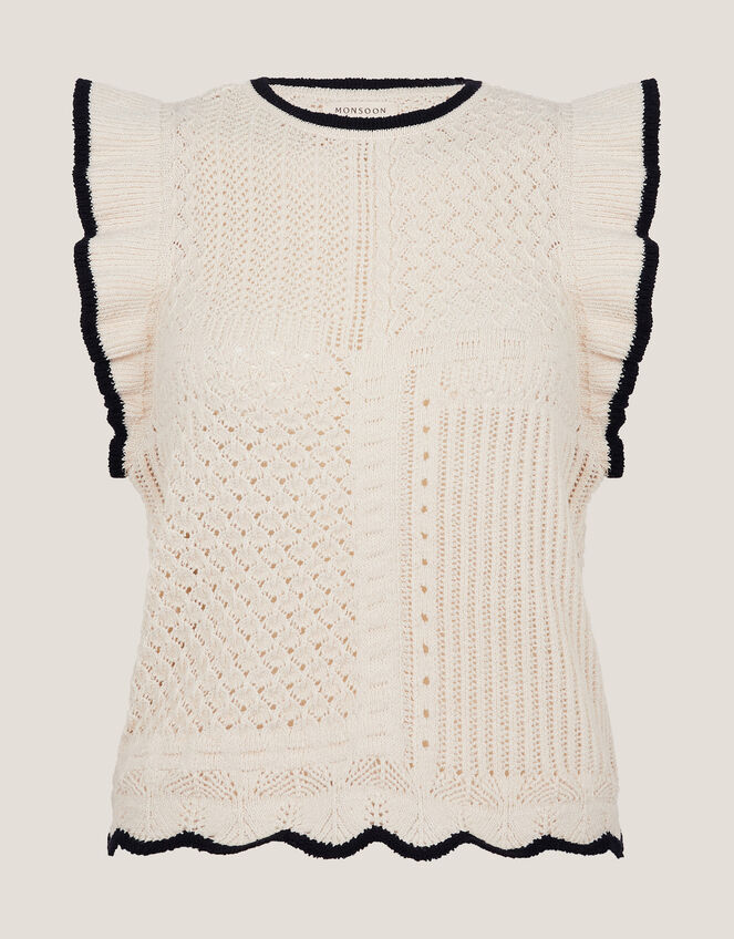 Ray Ruffle Knitted Tank Top, Ivory (IVORY), large