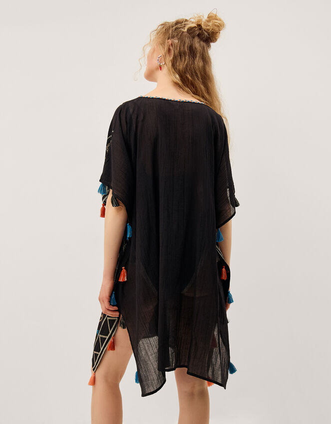 Pelia Embroidered Tassel Mini Kaftan, Black (BLACK), large
