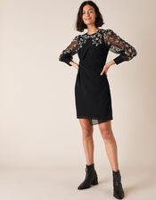 Felicia Feather Embellished Short Dress, Black (BLACK), large