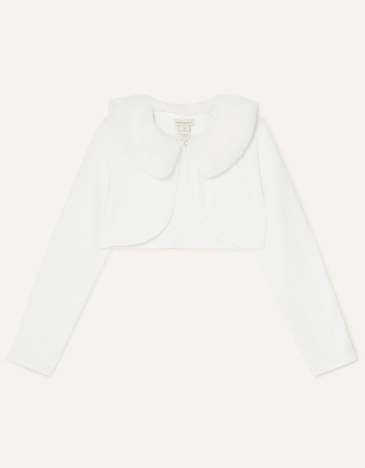 Super Soft Faux Fur Collar Cardigan Ivory Girls Cardigans