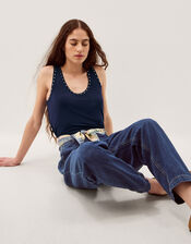 Sabia Stud Jersey Cami Top, Blue (NAVY), large