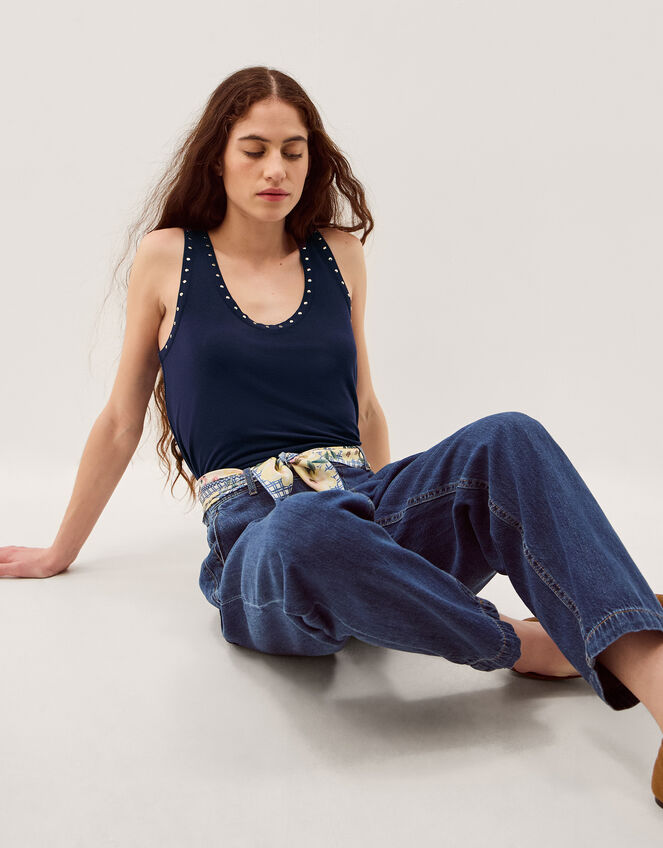 Sabia Stud Jersey Cami Top, Blue (NAVY), large