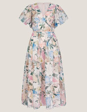 Agnes Floral Puff Sleeve Midi Dress, Pink (PALE PINK), large