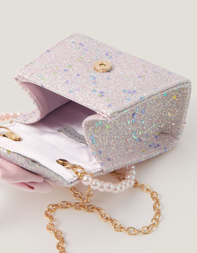 Bow Glitter Pearl Handle Bag, , large