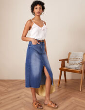 Sasha Denim Split Front Midi Skirt, Blue (DENIM BLUE), large