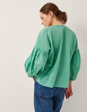 Milly Slouchy Embroidered Blouse, SEA GREEN, large