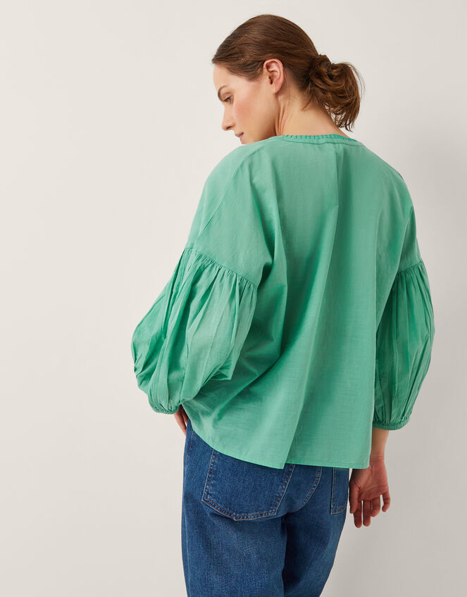 Milly Slouchy Embroidered Blouse, SEA GREEN, large
