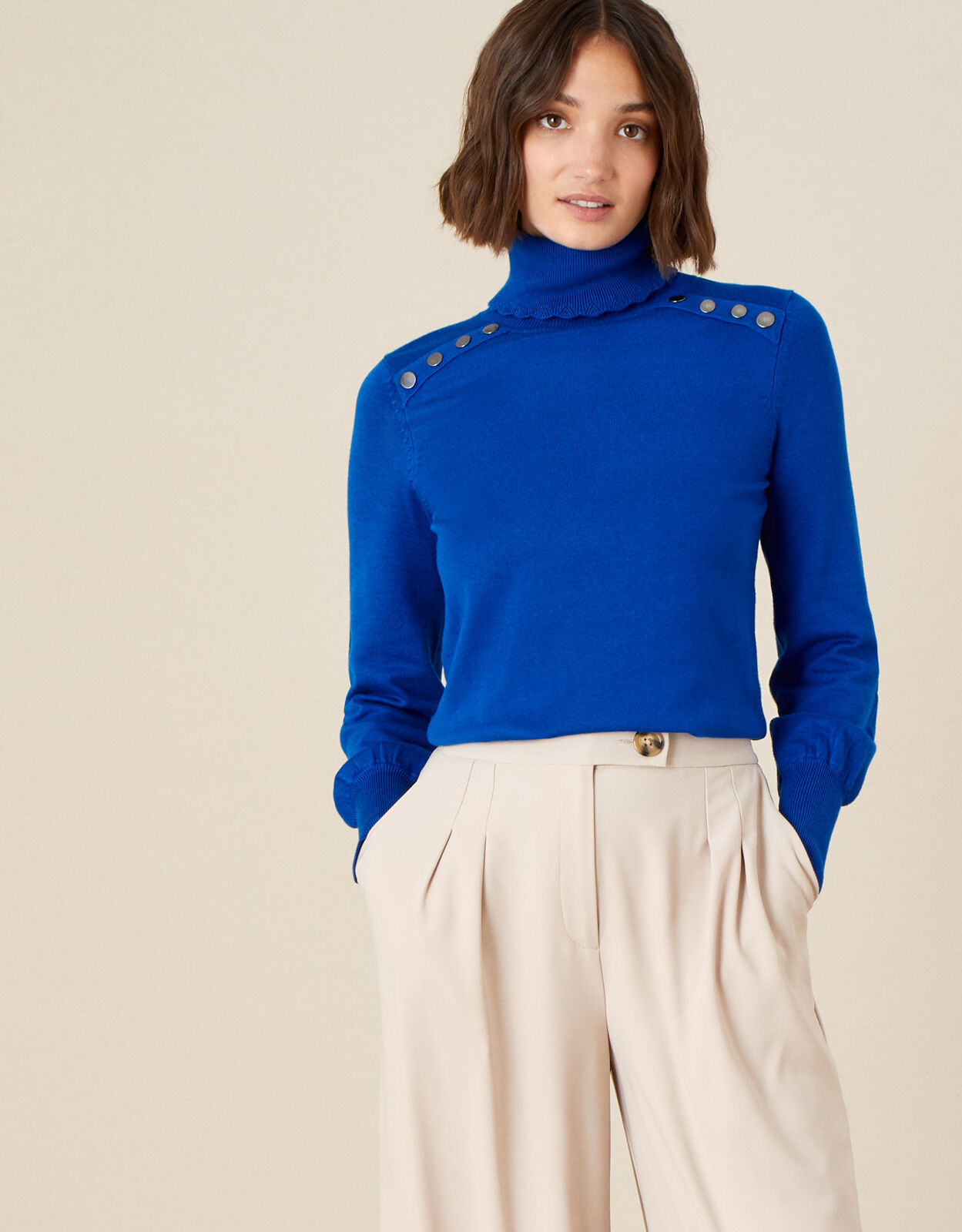 Studded High Neck Jumper Blue