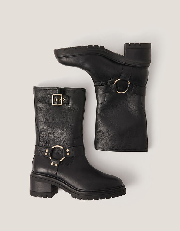 Jade Leather Biker Boots, Black (BLACK), large