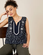 ARTISAN STUDIO Batik Print Top, Blue (NAVY), large