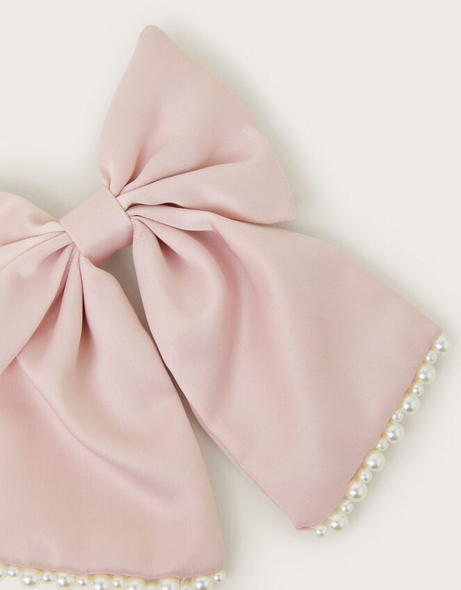 Pearl Bow Bridesmaid Hair Clip, Pink (PINK), large