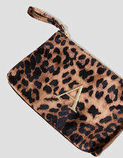 Leopard Print Velvet Initial Purse, Brown (BROWN), large