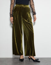 Valery Wide Leg Velvet Trousers, Green (OLIVE), large