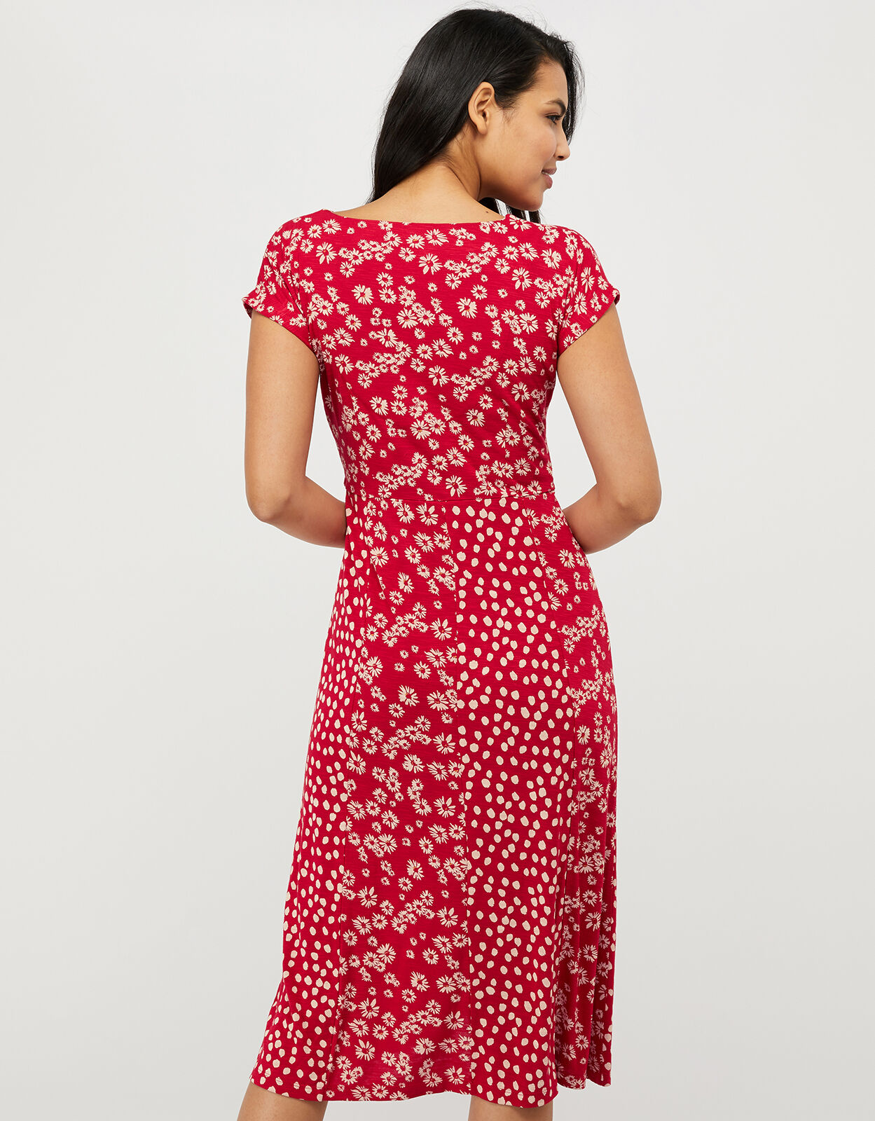 Floral Jersey Midi Dress Red