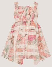 Baby Kelis Floral Broderie Trim Dress, Pink (PINK), large