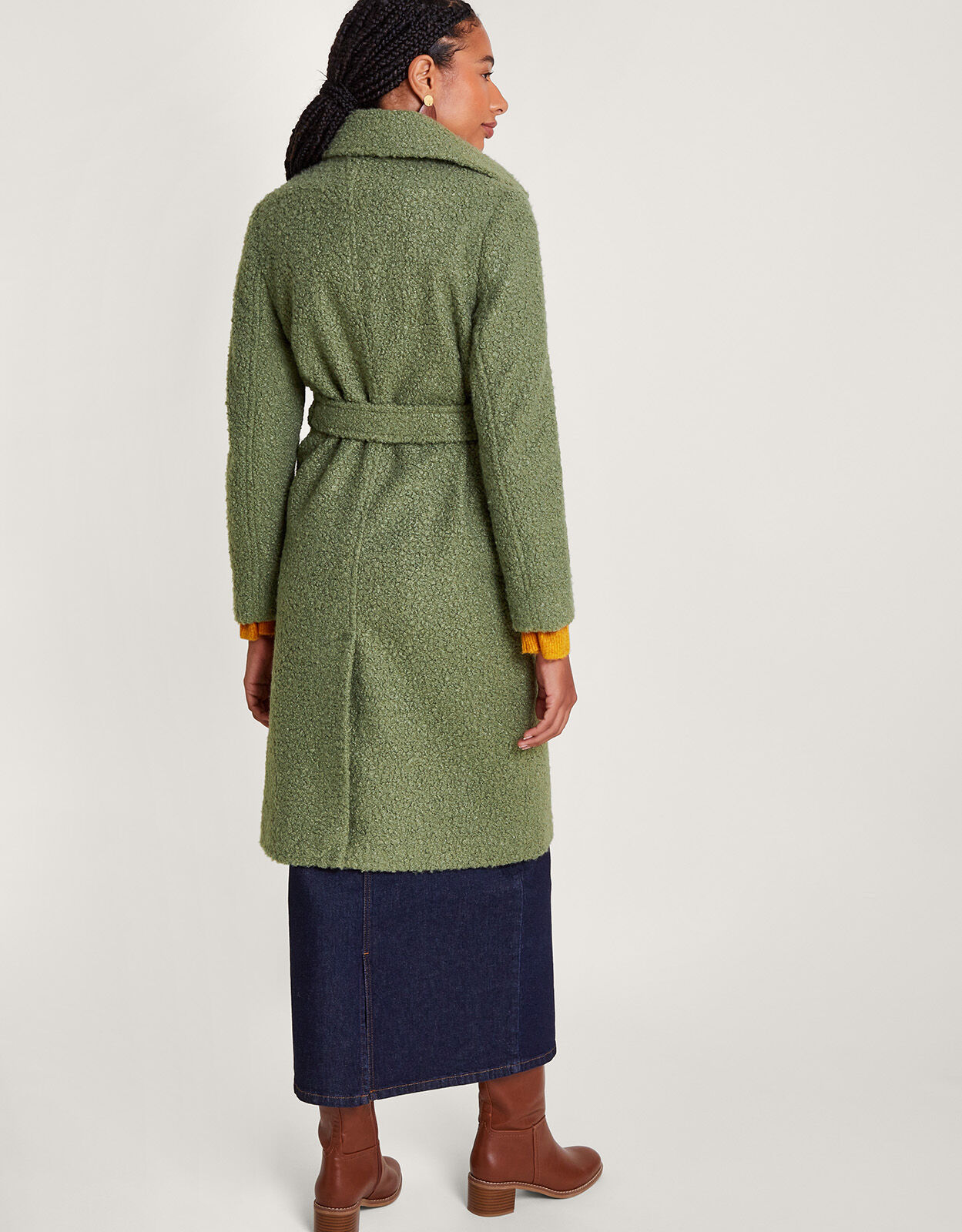 Blair Boucle Single Breasted Belt Coat Green