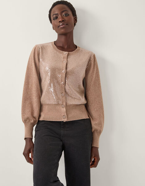 Simmi Sequin Cardigan, Natural (NATURAL), large