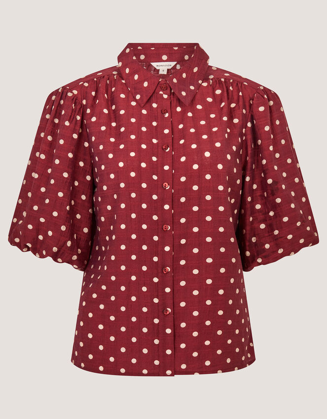 Claire Puff Sleeve Polka Dot Shirt, Red (BERRY), large