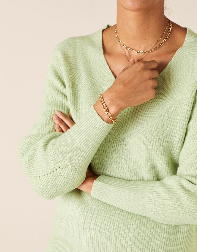 V-Neck Ribbed Knit Jumper, Green (GREEN), large