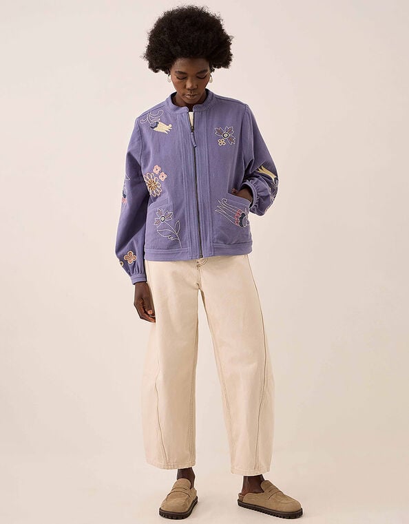 East Anyar Botanical Embroidered Cotton Twill Jacket, Blue (BLUE), large